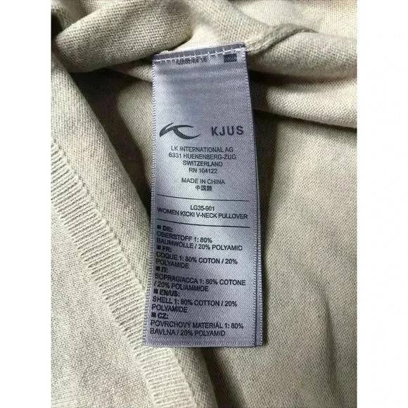 Kjus Sweater Pullover Large Kicki V-Neck Long Sleeves Beige Color Logo Sz L - Picture 7 of 10
